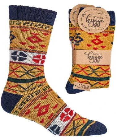 Skarpetki z Wełną SOCKS 4 FUN w Norweskie Wzory Musztardowy