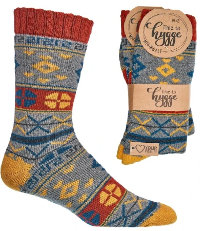 Skarpetki z Wełną SOCKS 4 FUN w Norweskie Wzory Popielaty