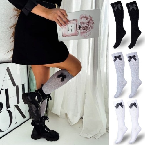 Podkolanówki damskie bawełniane kokardka