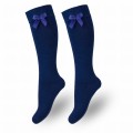 Podkolanówki damskie bawełniane kokardka granat