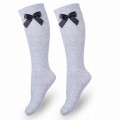 Podkolanówki damskie bawełniane kokardka popiel