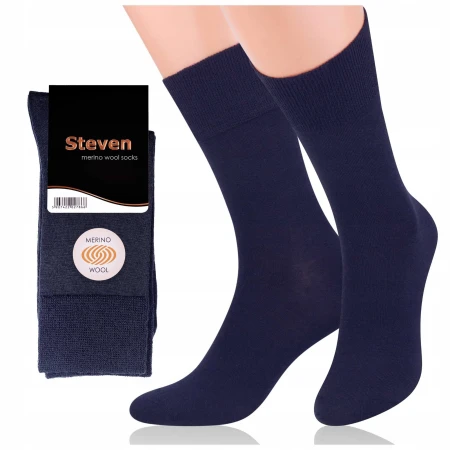 Skarpetki Męskie z Wełny Merynosów Steven Merino Wool Granatowe