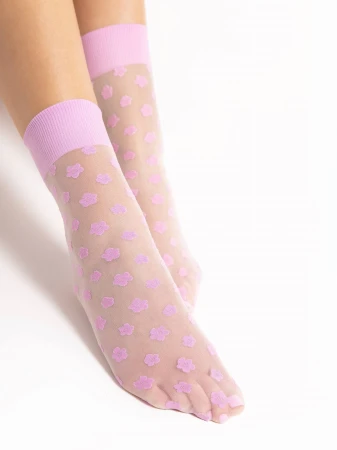 Skarpetki Wzorzyste La La Fiore Kwiaty Off White / Violet