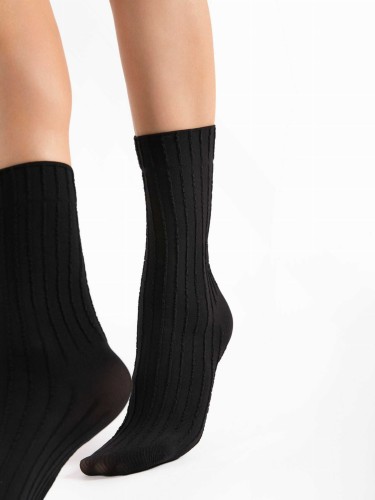 Skarpetki w Prążek Fiore Basico 40 DEN black