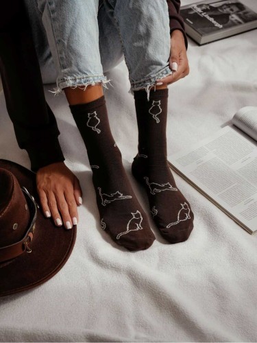 Skarpetki Damskie Milena Kontury Kota brązowe