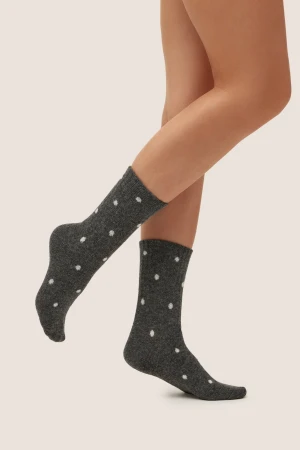 Skarpetki Damskie z Wełną Merino Gabriella GB005 w Kropki Ciepłe Dark Melange.webp