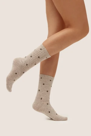 Skarpetki Damskie z Wełną Merino Gabriella GB005 w Kropki Ciepłe Latte Melange.webp