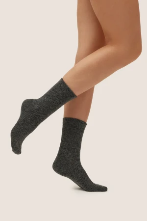 Skarpetki Damskie z Wełną Merino Gabriella GB006 Prążkowane Ciepłe Dark Melange.webp